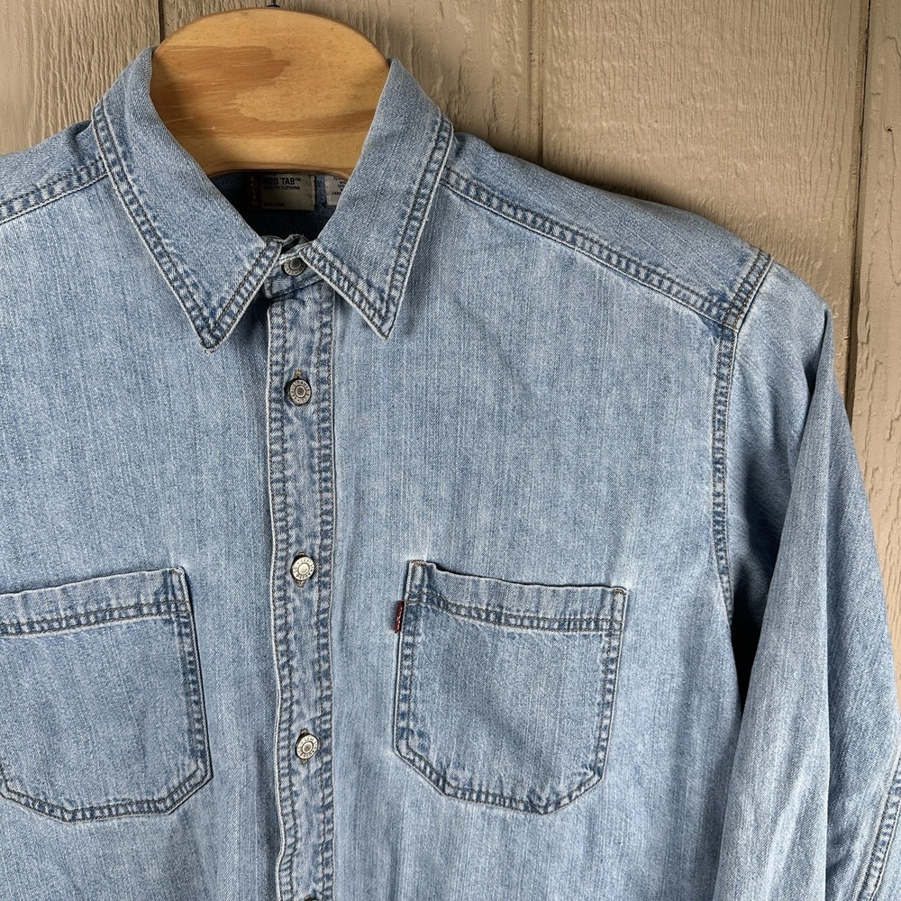 Vintage Y2K LEVIS Red Tab Metal Buttons Denim Shirt Mens Large Blue 100% Cotton